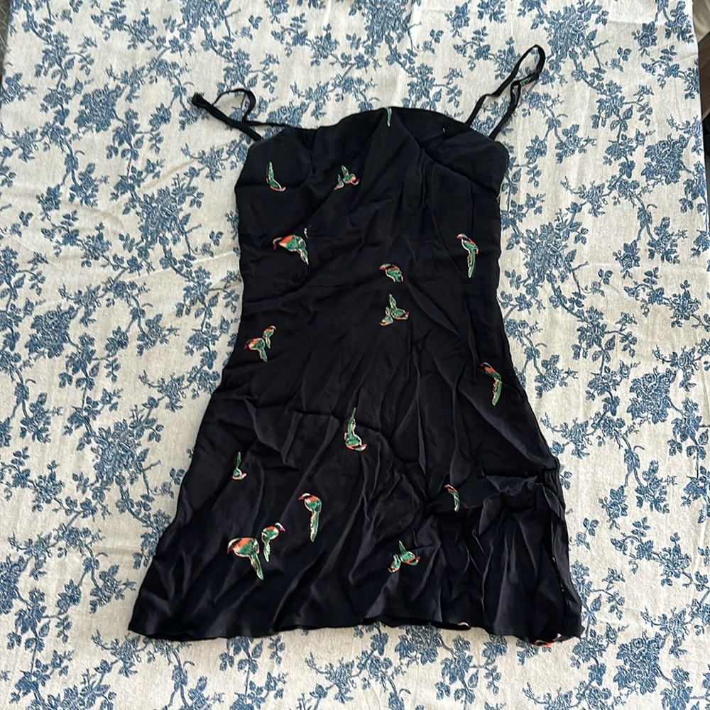 Reformation mini dress with bird print